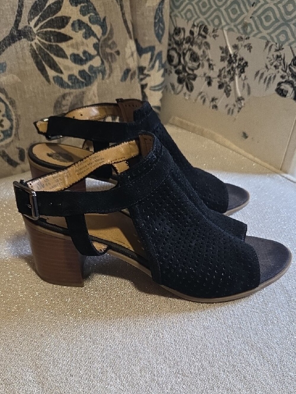 Franco Sarto Black Suede Open-Toe Block Heel Sandals